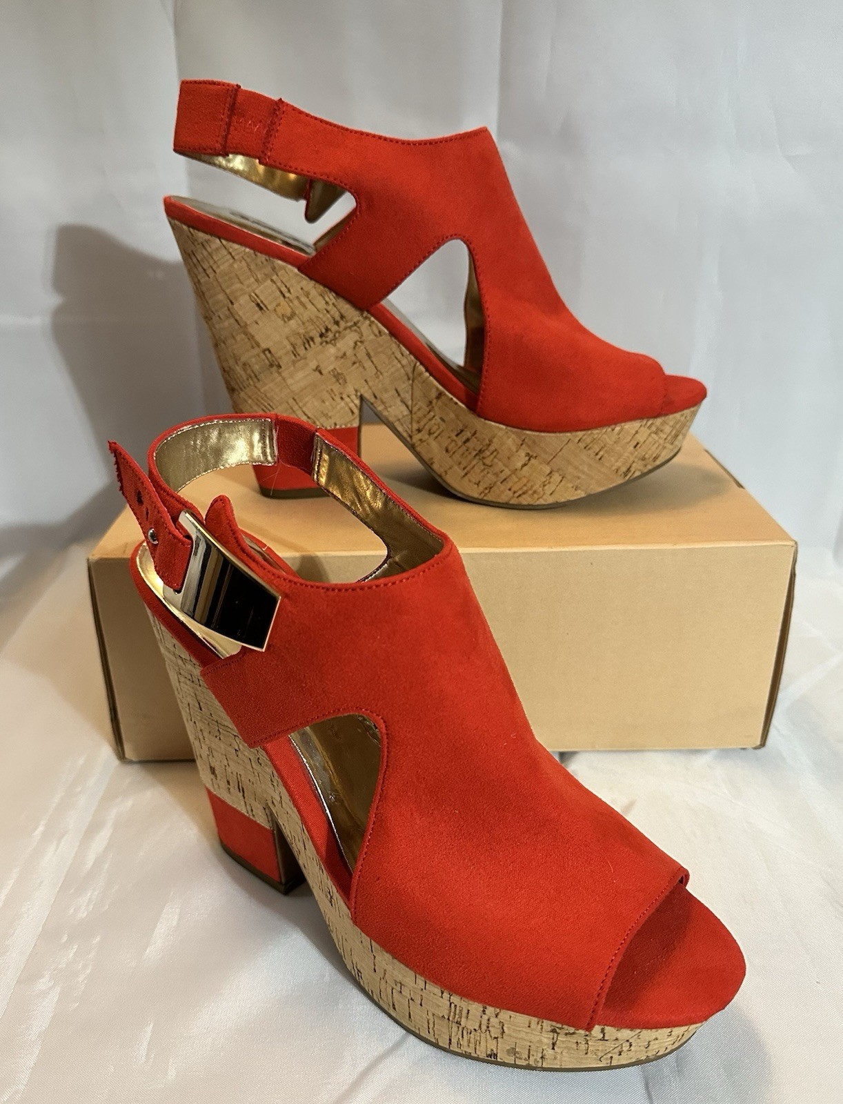 APL Carlos Santana rosso espadrillas sandalo malor slingback plateau zeppa sughero taglia 9