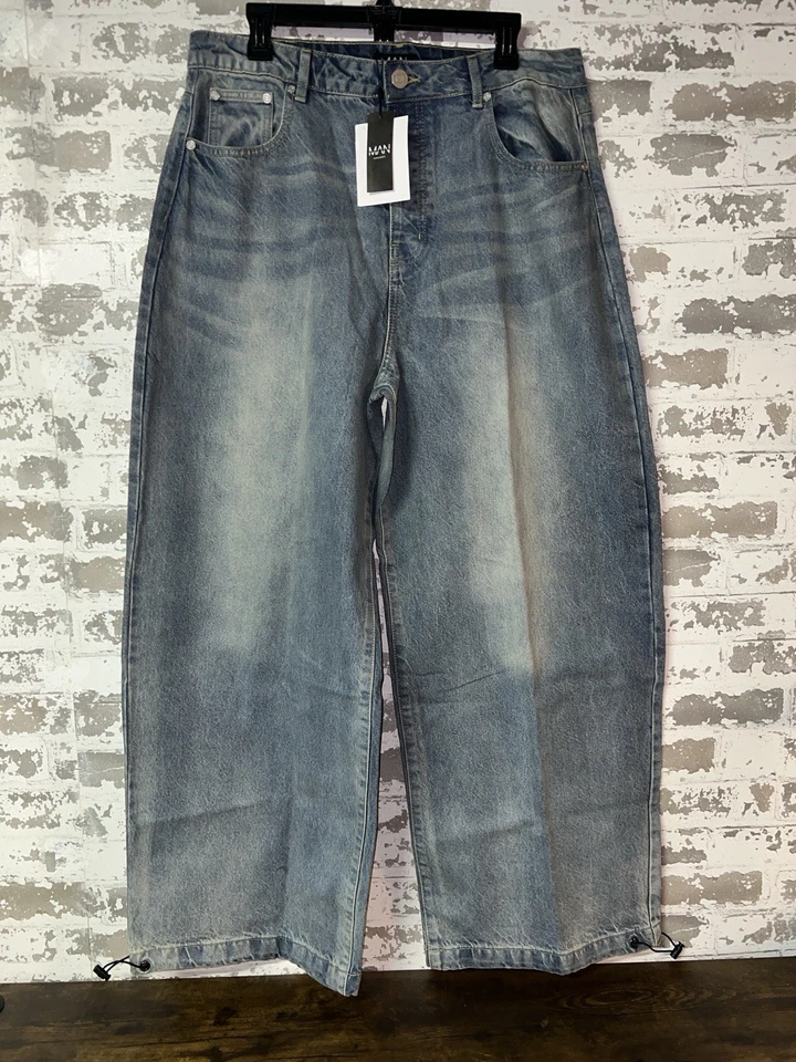 NWT! boohooMAN Denim Parachute Jeans - Vintage Blue Size 34R - Image 3 of 4