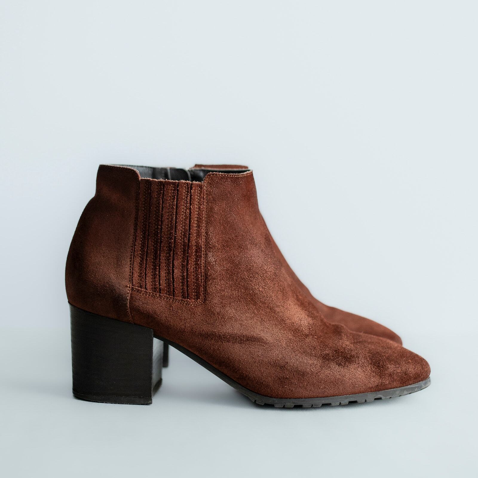 Aquatalia Quite Luxury Block Heel Ginger Brown Suede Ankle Boots Size 10M