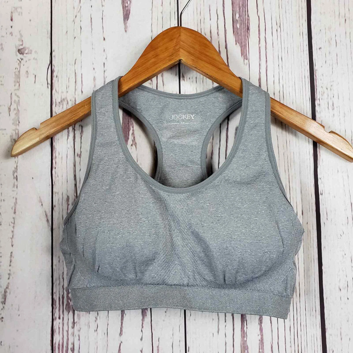 Jockey Sports Bra Racerback Womens Size Medium Padded Stretch Gray