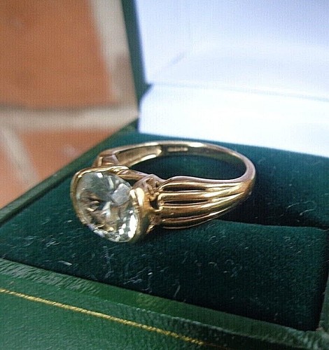 Attractive Cut Crystal Glass 9ct Gold Ring h/m 2007 Birmingham - size N to O - Picture 10 of 11