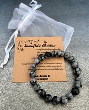 SNOWFLAKE OBSIDIAN Bracelet Stretchy Handmade Gift Bag Card Crystal Gemstone 8mm
