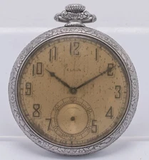 1927 - Elgin 12s Grade 303 7j Pendant Set Pocket Watch - Nickel Case - Parts