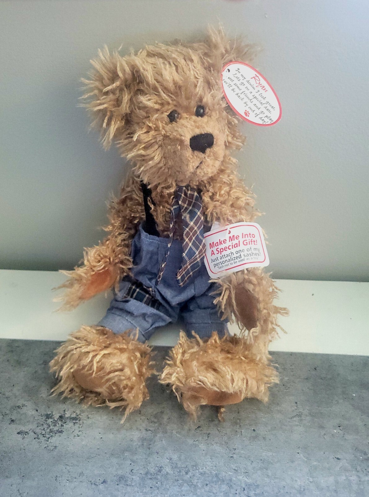 Progressive Plush Ryan 13-inch Teddy Bear in Denim with Tag for Birthdays or Get Well Gifts  