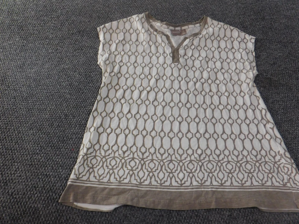 Chicos 2 top white geometric pullover womens brown cotton v-neck - Image 2 of 4