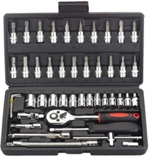 46-Piece 1/4-Inch Screwdriver Drive Socket & Bit Set Combination with Reversible