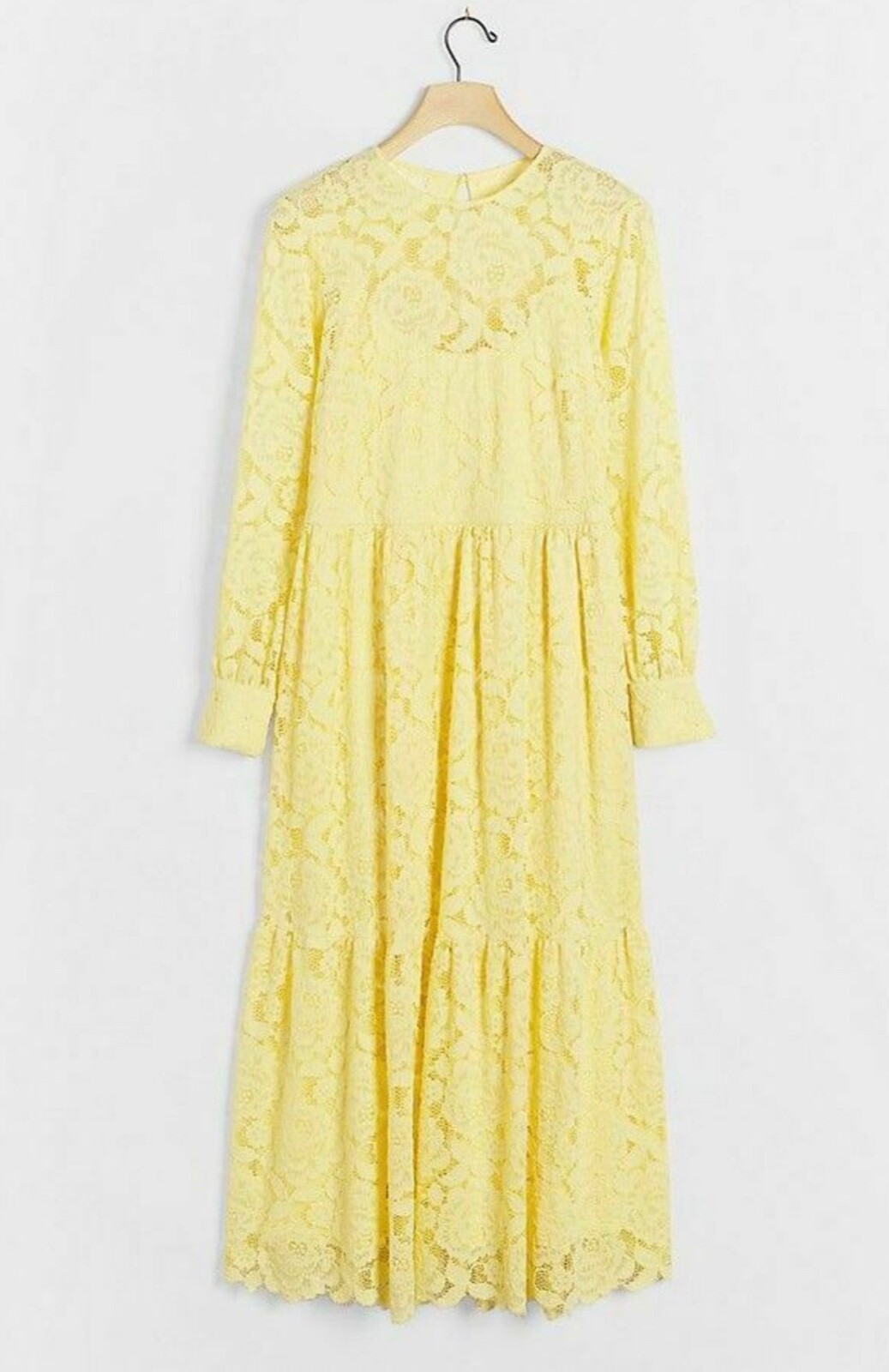 NWT ANTHROPOLOGIE HUTCH OLIVIA TIERED LACE MAXI DRESS BUTTER YELLOW S fits M
