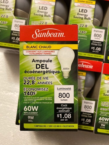 12 Bulbs Sunbeam Led 9w Bulbs Warm White E26 Base A19 60w Replacement 800 Lumens - Picture 4 of 4