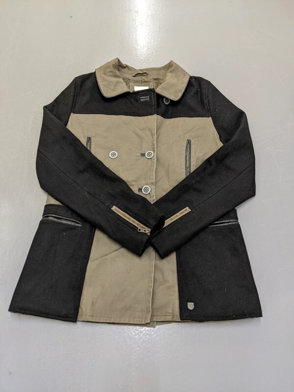 Vans Womens UK 16 Large Black Colourblock Wool Pea Coat-image