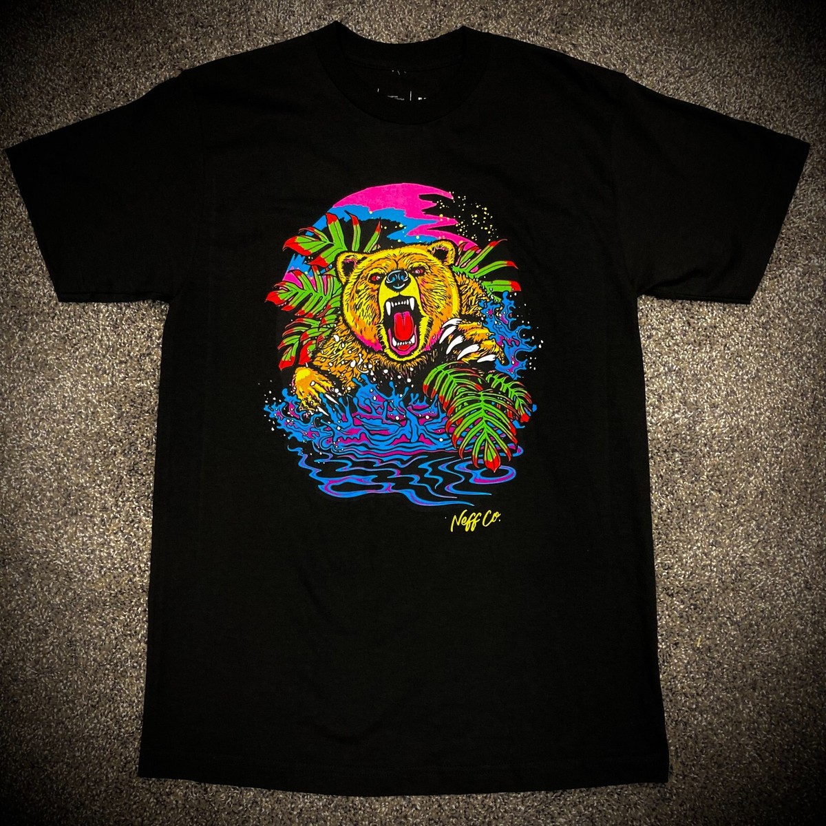 新品 FAV Neon Graffiti TEE SHIRT Black L 他 NEFF GRIZZLY BEAR T-SHIRT black neon colorful BIG LOGO growl