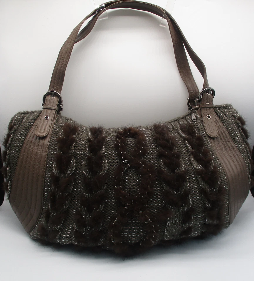 Bolso Hobo Salvatore Ferragamo 'Balena' Piel/Tejido/Cuero Genuino en Gris/Marrón Foto 2 de 4