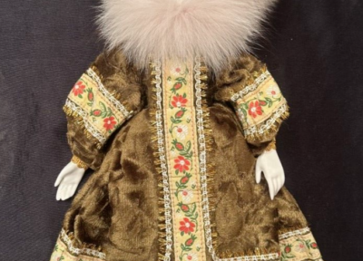 Vintage Russian Porcelain Doll 17.5in w/ Fox Fur Hat Traditional
