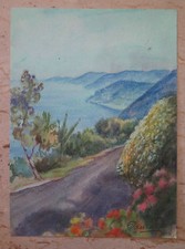 PICCOLO DIPINTO PAESAGGIO MARE PRIMAVERA OPERA PITTORE MODENESE G. PANCALDI p6