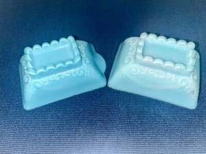Pair of antique EAPG Westmoreland blue milk glass creamer and sugar bowl lids