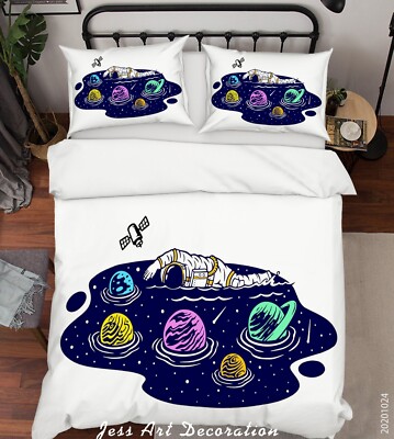 3D Astronaut Space Illustration Quilt Cover Set Bedding Sets Pillowcases Queen