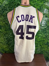 1985-86 Utah Jazz Basketball #45 Jeff Cook Game Jersey Medalist Sandknit Size 44