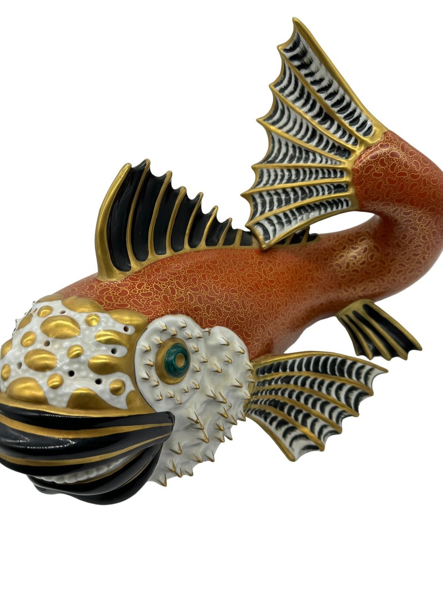 Large Giulia Mangani for Oggetti Porcelain Red Koi Fish Smiling 15