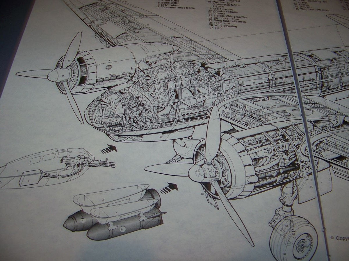 VINTAGE..JUNKERS JU88 A-4 ..CUTAWAY/LEGEND/DETAILS..RARE! (622J