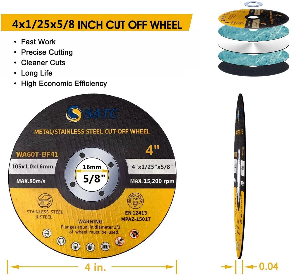 100 Pack 4" X .040" X 5/8" Cut-off Wheels Cutting Discs Stainless Steel & Metal - Image 2 of 4