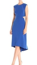 Halston Heritage L10205 Womens Cobalt High Neck Back Cut Out Dress Size 12