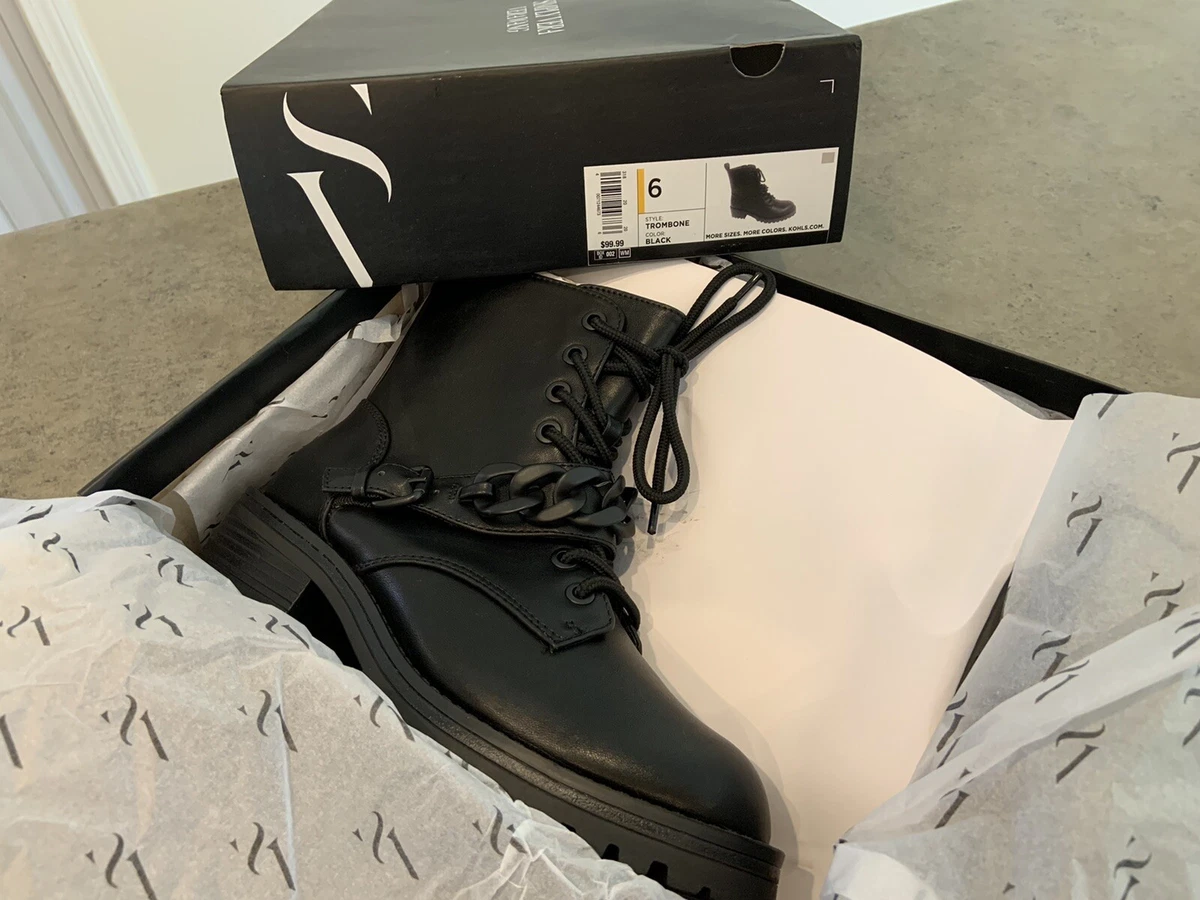 Simply Vera Vera Wang Black Trombone Combat Boots Size 6 NIB