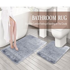 Luxury 2Piece Bath Mat Ultra Soft Bathroom Rug Anti Slip Toilet Rug Pedestal Set