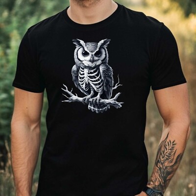 T-Shirt Herren Aquarell Skelett Eule Motiv Baumwolle Größe XS bis 5XL