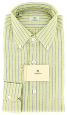 Luigi Borrelli Green Striped Linen Shirt - Extra Slim - EV255-A