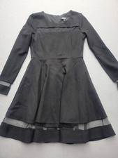 Lulu's Women Dress Small Black Basic Long Sleeve Knee Length Rayon Blend