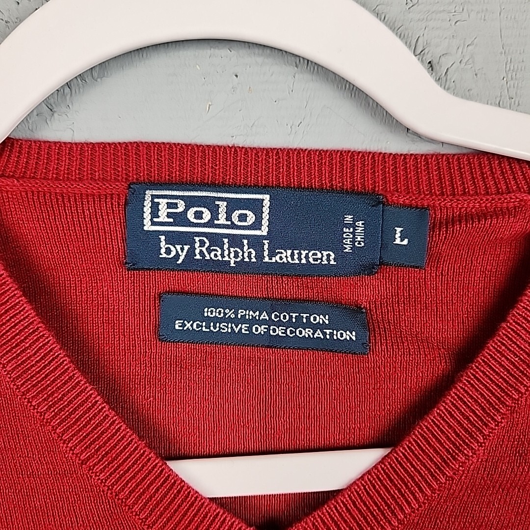 Polo Ralph Lauren Camicia Uomo Grande L Rosso Pima Cotone Logo Blu Piccolo Pony Golf
