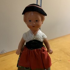 VTG german Girl 7" costume doll hand painted face Hard Plastic Celluloid DL153