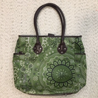 Isaac Mizrahi Purse Satchel Shoulder Bag Large * Green Print