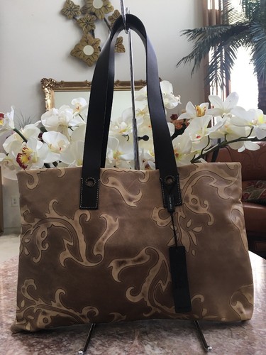 NWT FALOR Le Borse Firenze Floral Tan Genuine Leather Large Tote Made in  Italy | eBay