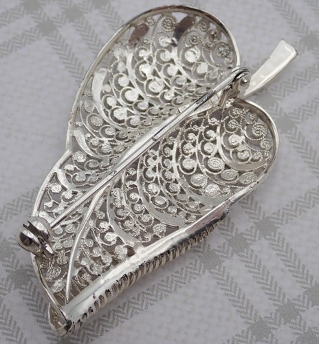 Vintage Sterling Silver NW Germany Scrolled Leaf Pin Brooch - Picture 2 of 5