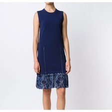 GREY Jason Wu Navy Blue Knit Sleeveless Midi Dress Floral Hem Size S