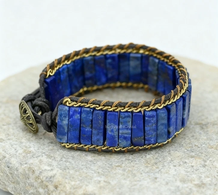 Premium Lapis Lazuli Bracelet Genuine Natural Stone Balance Handmade Jewelry - Image 3 of 4