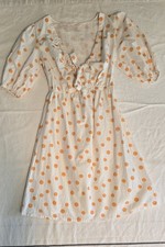 Sim & Sam Women's Size XS Polka Dot Summer Dress Puff Sleeve 100% Linen Lined