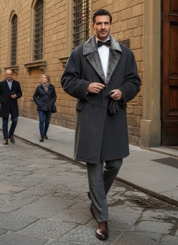 RARE Vtg Alfredo Fawza Italian Double Brsted Mohair Alpaca Wool Overcoat Mens 46