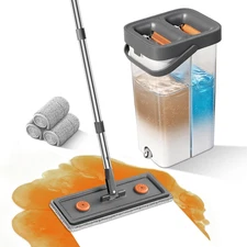 Mop and Bucket with Wringer Set for Home, Flat Mop and Bucket Set for Floor