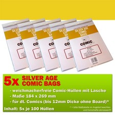 500x Comic Concept Silver Age Comic Bags Hüllen m. Lasche 184 x 269 mm