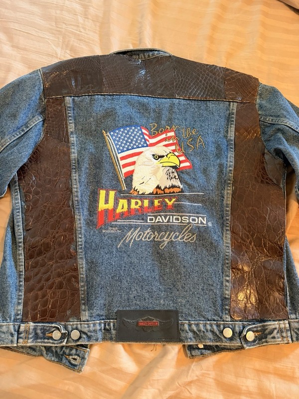 Vintage Harley-Davidson Denim Jacket With Real Snakeskin Custom Made Men's Small