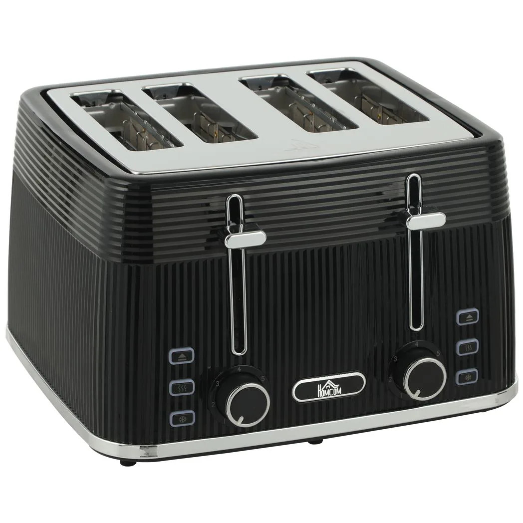 HOMCOM 4-Slice Toaster - Dual Controls - 7 Browning Settings - Black - Stainless Steel - Image 2