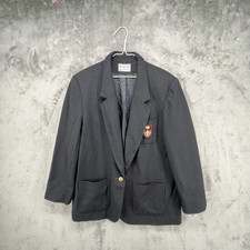 Vintage Pendleton Blazer Jacket Womens 10 Black Gold Buttons Virgin Wool Preppy
