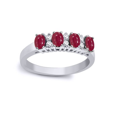 9ct White Gold Jewelco London Diamond Red Ruby Quadrilogy Eternity Ring 4mm