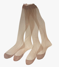 Vtg 50s Nylon Stockings Hosiery Garter Top Seamless Reinforced Toe 2 Matching Pr