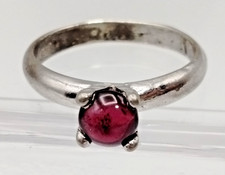 925 Sterling Silver Rhodolite Garnet Solitaire Ring Size 7 Purple Red Gemstone
