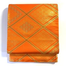 Obi Silk Belt Orange Gold Pattern 31cm x 418cm Authentic Vintage