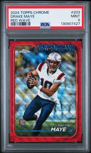 2024 Topps Chrome #203 Drake Maye Rookie Red Wave Refractor /5 Patriots RC PSA 9