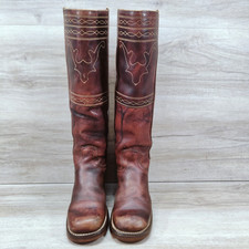 VTG 70s Frye Longhorn Campus Tall Boots Women 7 Red Oxeblood Western BLACK LABEL