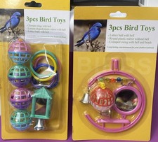 2 Different Sets Of 3-Piece Bird Toys w/ Bells, Rings, Mirror. V39